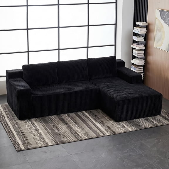 96.5" Corduroy Modular L Shaped Sectional Sofa for Living Room Bedroom, No Assembly, Black