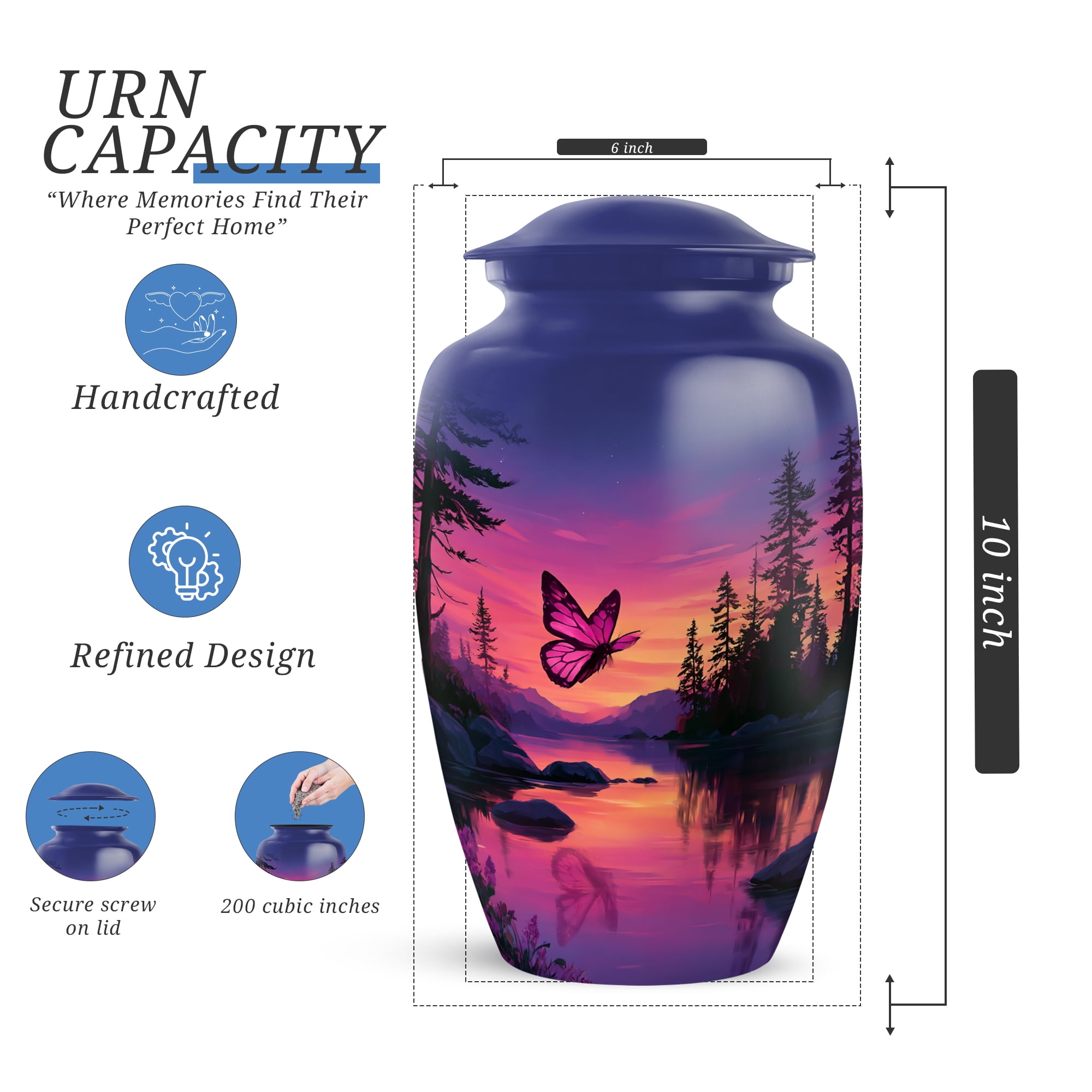 Butterfly Urns For Ashes Adult Female Mother - Adult Urns For Human Ashes Women - Blue Urn For Human Ashes Male - Large Decorative Urn For Man And Woman, 10 Inch