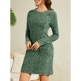thumbnail image 3 of Fancyglim Sweater Dresses for Women Casual Long Sleeve Round Neck Mini Dress Fall Soft Ribbed Knit Side Buttons Dress Green S, 3 of 6