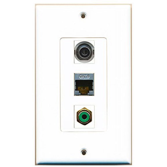 RiteAV - 1 Port RCA Green and 1 Port Shielded Cat6 Ethernet and 1 Port 3.5mm Decorative Wall Plate Decorative