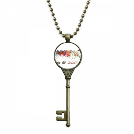 rio de janerio brazil city watercolor key necklace pendant tray embellished chain