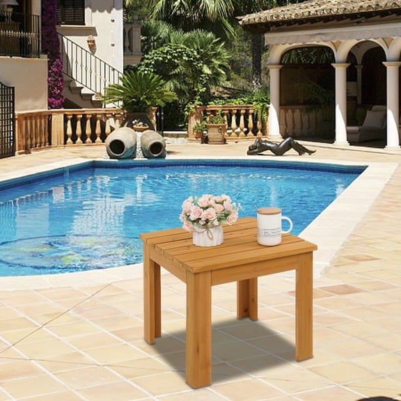 18" Outdoor Square Side Table with 4 Legs, Wooden Patio Table with Scratch Resistant, All-Weather Small Coffee Table for Garden, Poolside, Porch, Home, Natural