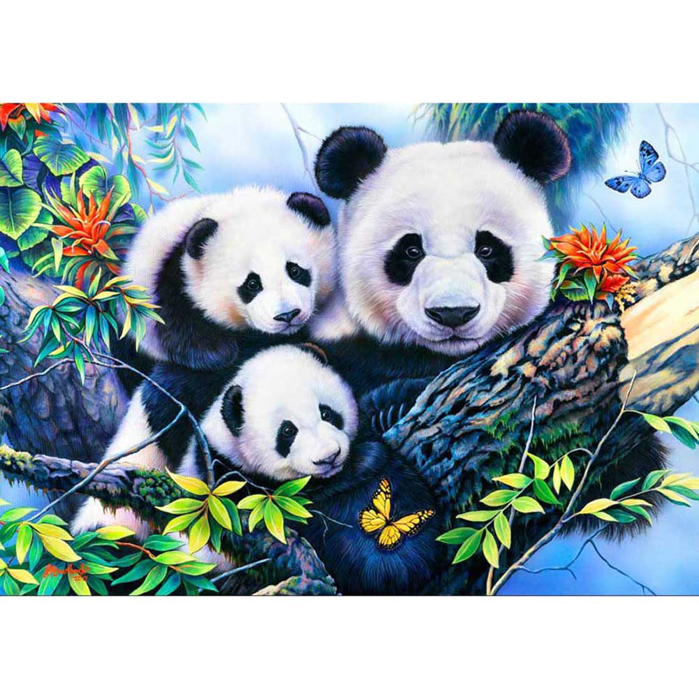 Handmade Embroidery Pictures Arts Craft Toy for Home Wall Decorations Unique DIY 5D Diamond Painting Kits for Kids with Wooden Frame Panda