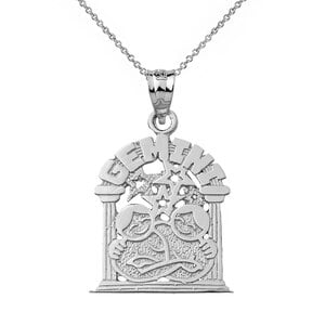 SOLID WHITE GOLD ZODIAC GEMINI PENDANT 