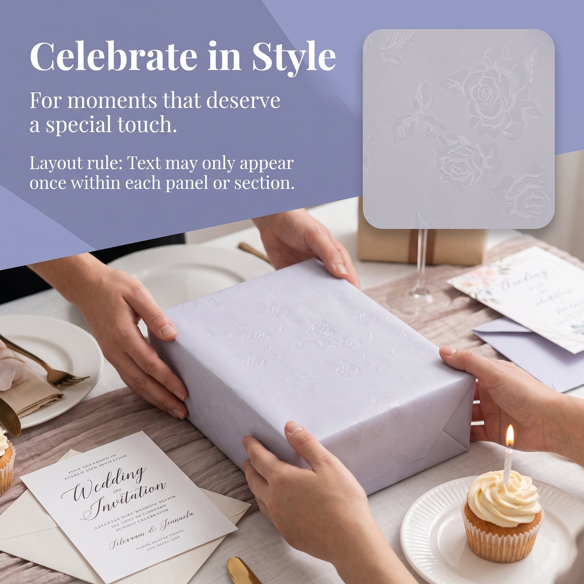 Unique Bargains Luxury Matte Gift Wrapping Paper with Rose Pattern White 27.6" x 19.7"