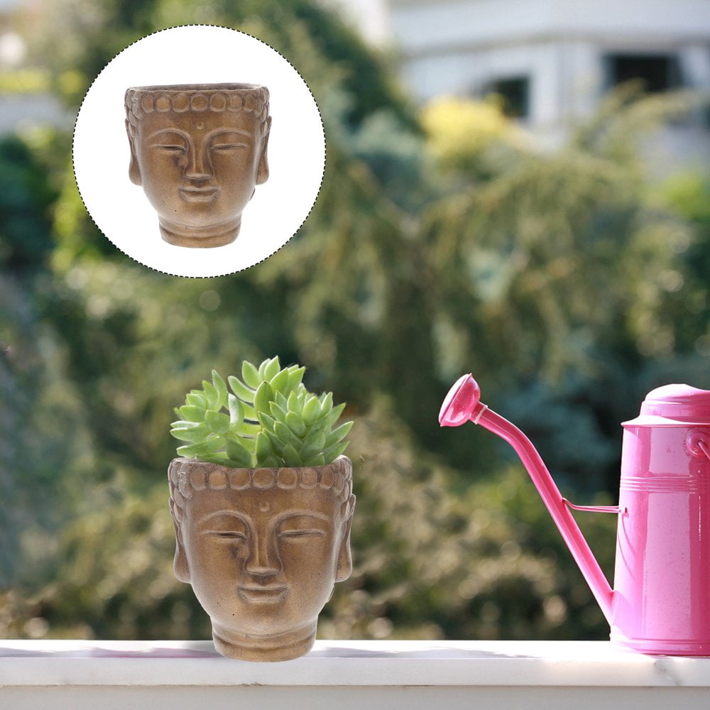 LEEYNEERCreative Buddha Head Planter Pot Cement  Plant Pot Buddha Statue Flower Pot