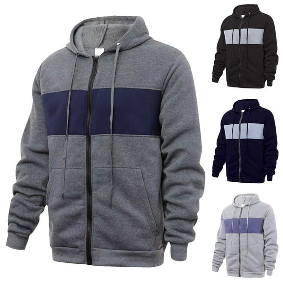 Brondbend Mens Hoodie Sweatshirt Full Zipper Long Sleeve Pockets Pullover with Drawstring Loose Fit Fall Winter Gym Workout Fashion Versatile Coat,Black