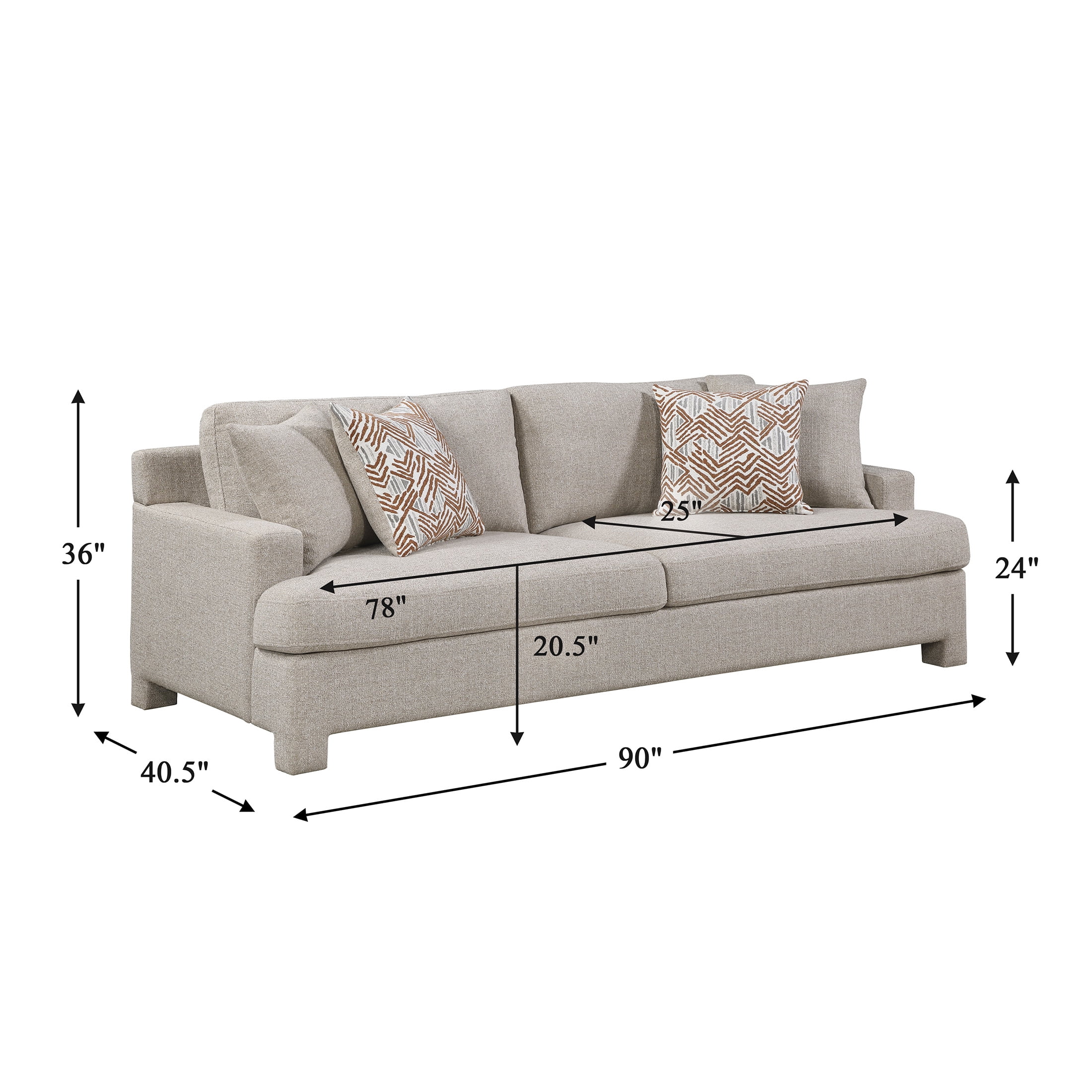 OakvillePark Luxora Chenille Sofa with 2 Pillows, Taupe