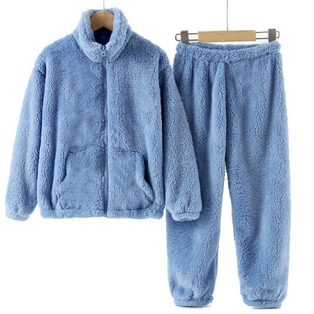 

MHZLDYZ Christmas Kids Boys Girls Fleece Set Winter Zipper Up Long Sleeve Solid Color Fleece Jacket Tops+Pants Set 2Pcs Pajamas Outfits Comfy Loungewear (Blue 110)