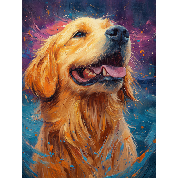 Qisvanset 12x16 Inch Moonlight Golden Retriever Canvas Wall Art, Vivid Pet Painting Animal Lover Home Decor
