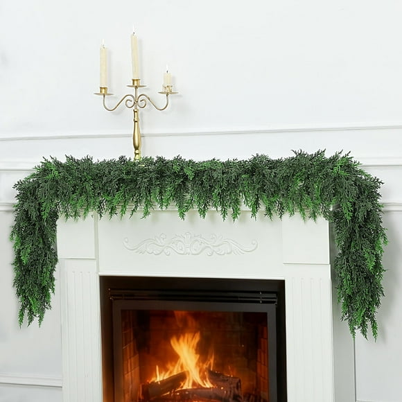 Guirnalda Realista De Pino De Cedro Artificial De 6 Pies – Guirnalda Gruesa Y Exuberante De Vegetación Sintética Para Chimenea, Interior, Exterior, Navidad, Vacaciones, Hogar, Decoración De Fiesta