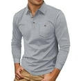 thumbnail image 4 of Men's Polo Shirts Fall Winter Long Sleeve Tops Solid Color Button Down Collared Casual Soft T Shirts for Man, 4 of 9