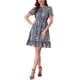thumbnail image 1 of Vestido de gasa con volantes y mangas cortas A-Line con fruncido floral para mujer XL gris azul, 1 of 6