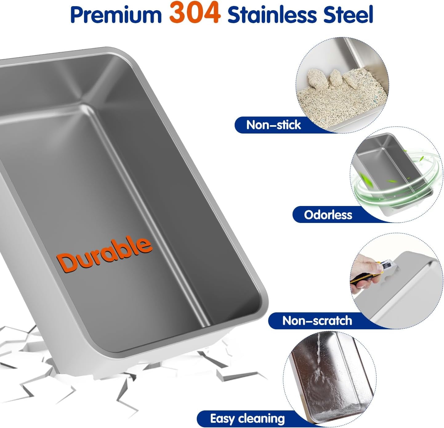 Stainless Steel Litter Box with Lid,Front Entry Top Exit Kitty LitterBox,Extra Large Enclosed Metal Cat Box with Litter Scoop & Litter Mat-Light Gray