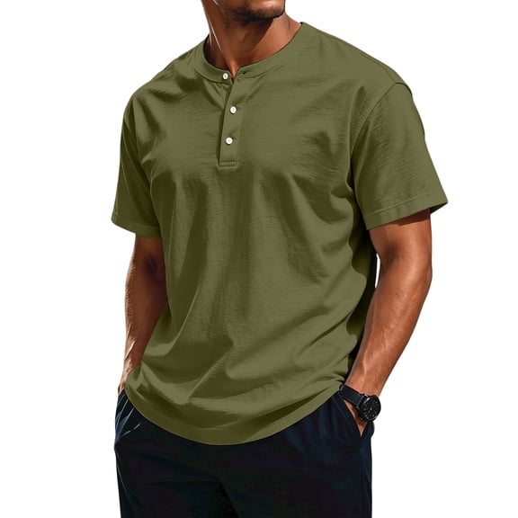 Fabrcox S-4XL Henley T Shirts for Men 3 Button Mens Shirts Short Sleeve Basic Breathable Lightweight Athletic Mens Big and Tall T Shirts Green S
