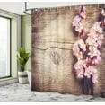 thumbnail image 3 of Floral Shower Curtain, Spring Blossom on Wooden Table Romantic Natural Farmhouse Countryside Style Print, Fabric Bathroom Set with Hooks, 69W X 75L Inches Long, Pink Brown, by Ambesonne, 3 of 4
