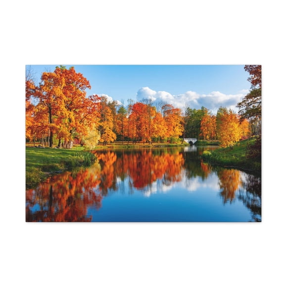 Autumn Fall Forest Orange Leaves Lake Nature Wilderness Photography Canvas Wall Art for Home Decor Ready-to-Hang