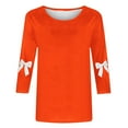 thumbnail image 3 of ZUKMRJPC Womens 3/4 Length Sleeve Shirts Fall Fashion Casual Crewneck Solid Color Cute Bow Pullover Daily Loose Fit Cotton T-Shirts, 3 of 4