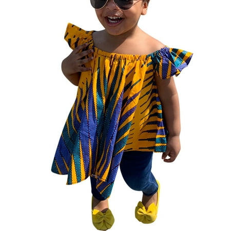 

African Outfits Girls Toddler Shirt Tops Princess Off Ankara Kids Traditional Style 0-4Y Dashiki Shoulder Baby T Girls Tops Tees Shirts Little Girls
