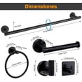 thumbnail image 2 of 8 Piezas Juego de Accesorios de Baño, 1Toallero Baño + 2Portarrollos para Papel +1 toallero de anill+ 4 Ganchos, Acero Inoxidable, Adecuado para baño, Cocina, WC。 (Negro), 2 of 4