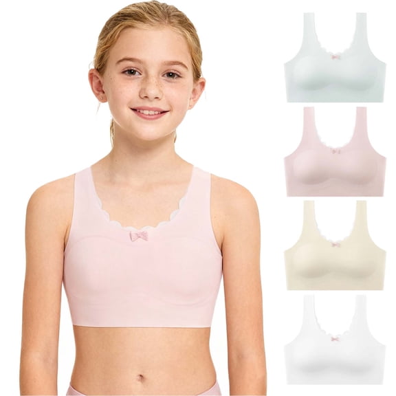 Loopsun 12 to 15 Years Girls Thin Training Bra Breathable Basic for Student Daily Wear White, 12-13 Years