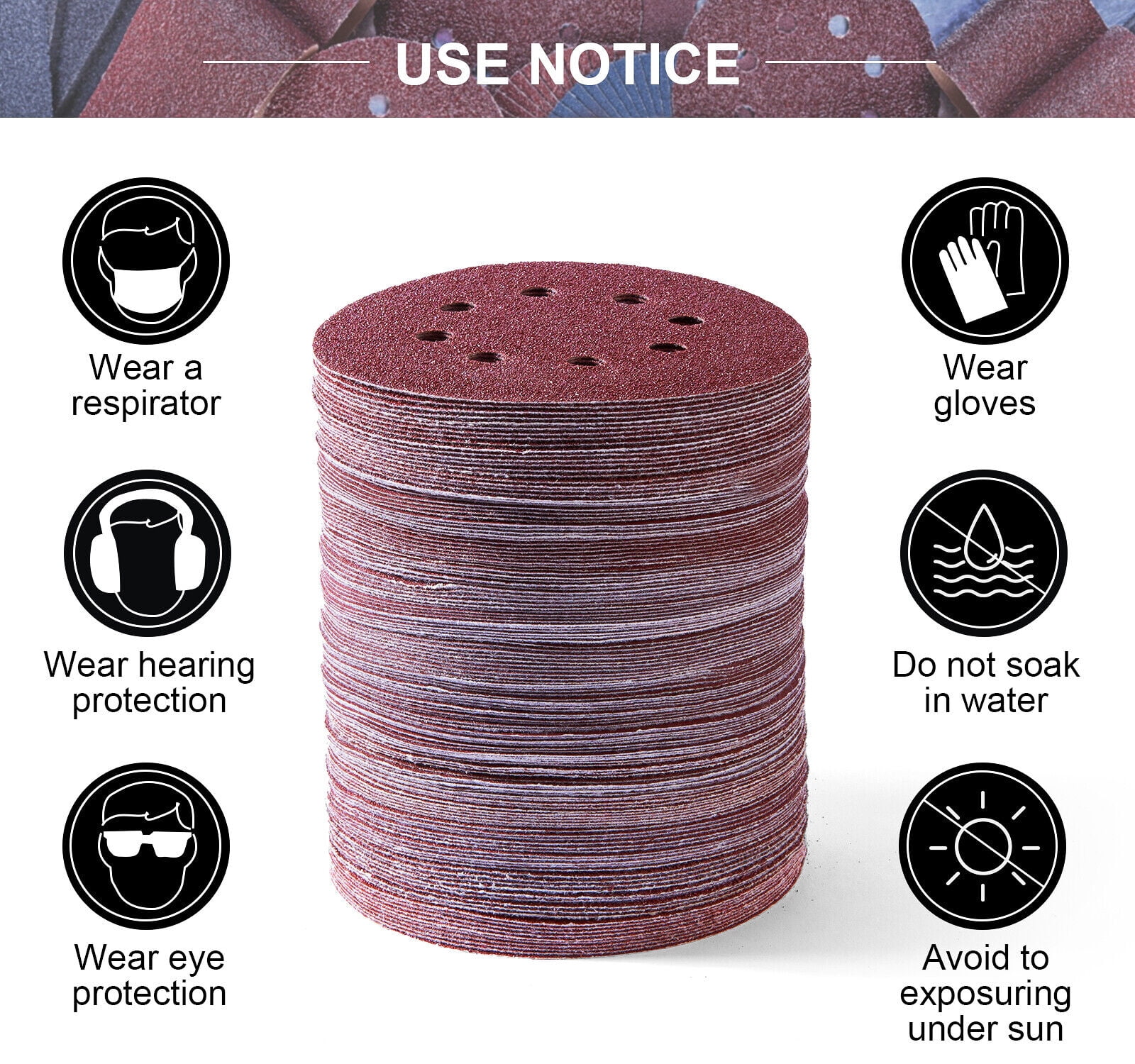 40 60 80 120 240 Grit Sanding Discs 100PCS 5 inch 8-Hole Hook Loop Orbital Sander Paper