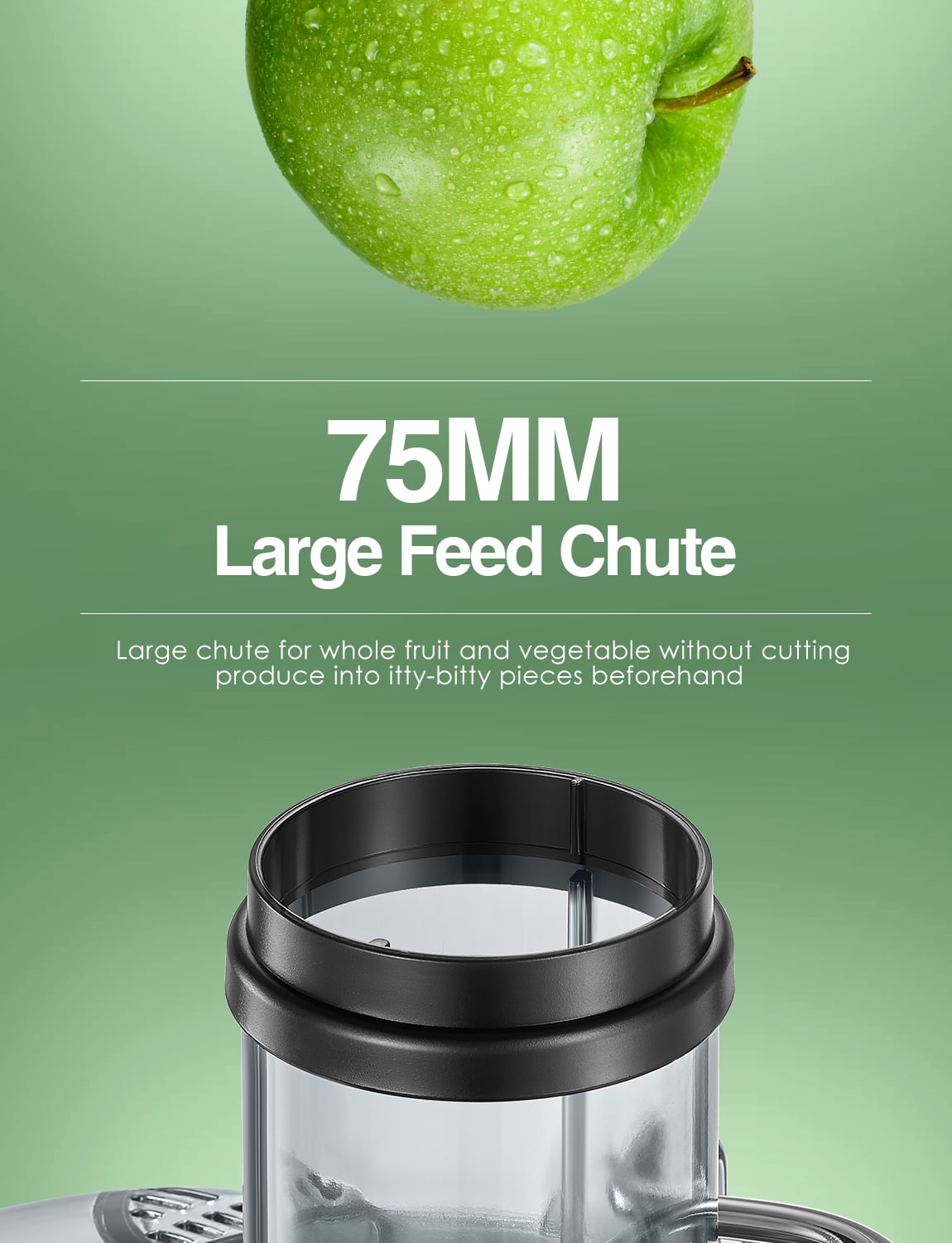 Juicer Machines, FOHERE 1000W Juicer Whole Fruit and Vegetables, Quick  Juicing Easy to Clean, 75MM Large Feed Chute, Dual Speed Setting and  Non-Slip