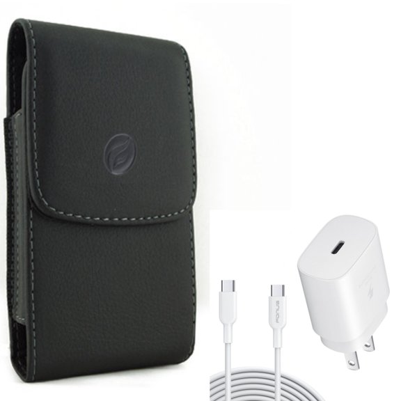 For Google Pixel 6a - Case Belt Clip w 25W Fast Home Charger, Leather Holster Cover, PD Type-C 6ft USB-C Cable Quick for Google Pixel 6a Phones