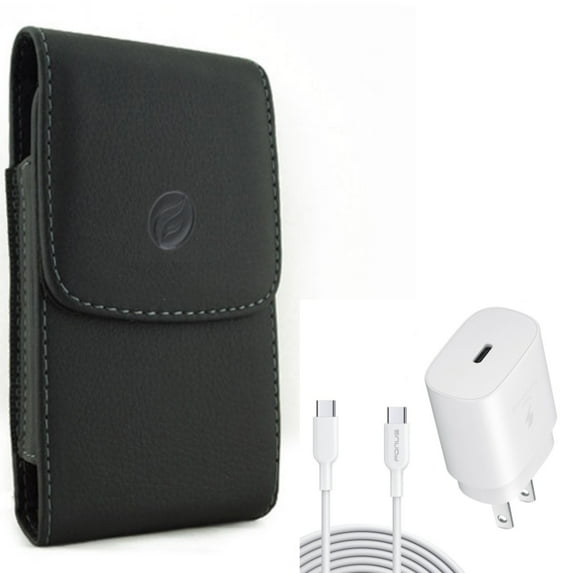 For Google Pixel 6a - Case Belt Clip w 25W Fast Home Charger, Leather Holster Cover, PD Type-C 6ft USB-C Cable Quick for Google Pixel 6a Phones