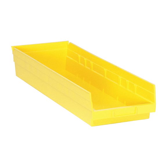 Quantum Economy Multi-purpose 4 " shelf bins with divider tabs in Yellow 23-5/8" x 8-3/8" x 4" Sold 36 per Zack pack carton
