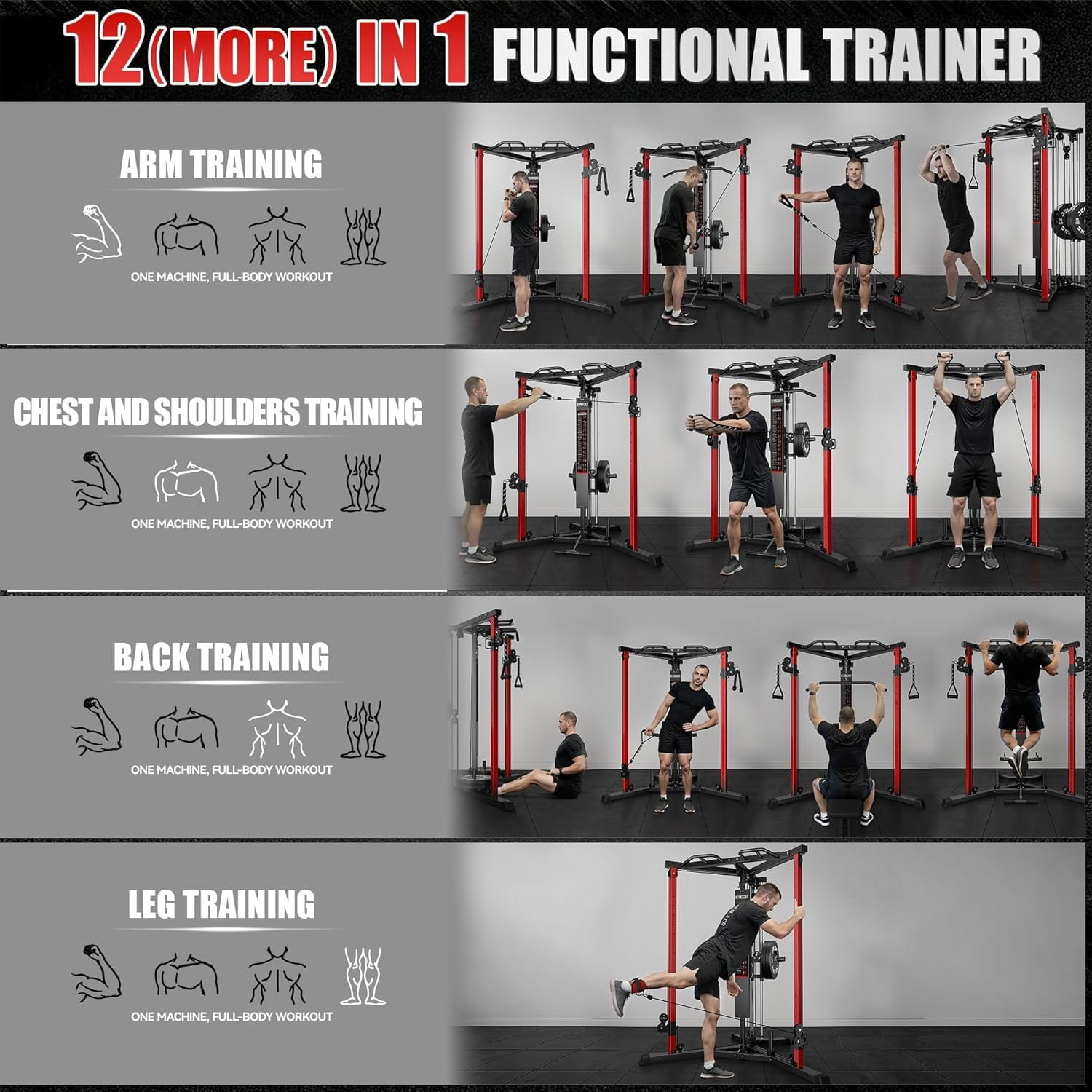 Fitness Cable Crossover Machine,Functional Trainer with High and Low Pulley System for Chest Fly, LAT Pulldown and Seated Cable Row Machine, Smith Machine with Cable Crossover for Home Gym