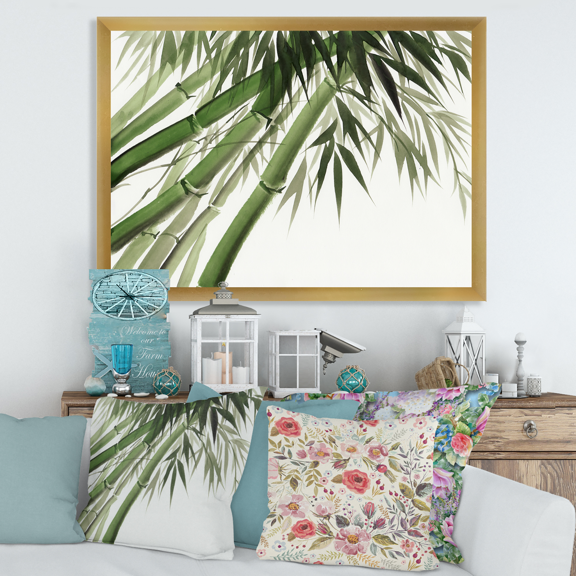 Designart 'Ancient Dark Green Bamboo' Traditional Framed Art Print