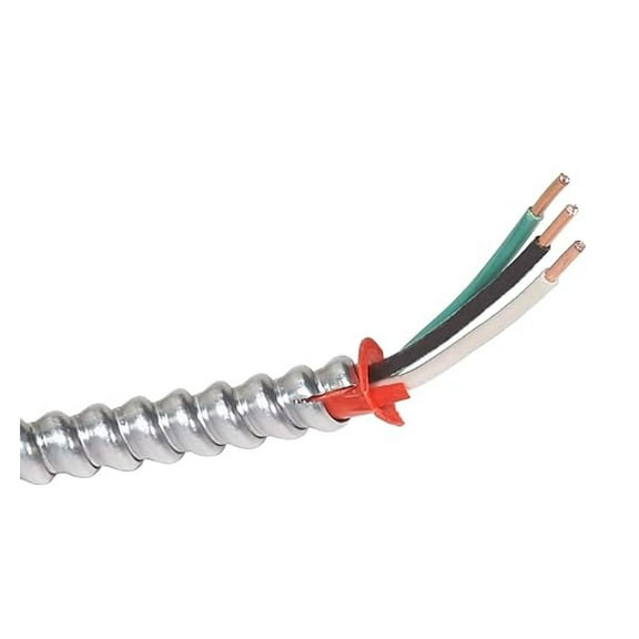 12/2 MC Cable 12 Guage 2 Conducter Plus Ground Type MC (Metal Clad) Cable Copper Conductors with Aluminum with Bag of Anti Short Red Bushings (12/2 MC, 100 feet)