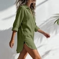 thumbnail image 4 of Shihyeh Womens Button Down Shirts Linen Cotton Long Sleeve Blouse Tunic Tops Cover Up Shirt Loose Beach Bikini Dress, 4 of 6
