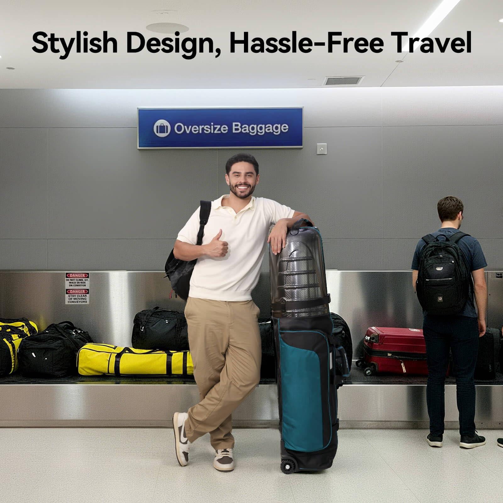 Golf Travel Bag For Airlines With Carbon Fiber Hard Top  Protective Club Traveling Cover Wheel Carrier Case Airplanes Thick Padding Durable Zippers And 2 Sided Spacious Pockets