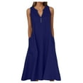 thumbnail image 2 of YMNXA Summer Dresses For Women Sleeveless V Neck Solid Color Comfortable Loose Fit Flowy Dress With Pockets For Casual Daily Wear,Dark Blue,M, 2 of 5