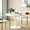 thumbnail image 4 of Cvortll 31.5"Round Dining Table，Elegant Tulip Table Round for Kitchen with Marble Dining Table and Base，Mid-Century Modern Round Coffee Table，Kitchen Living Room Home Office, White, 4 of 10