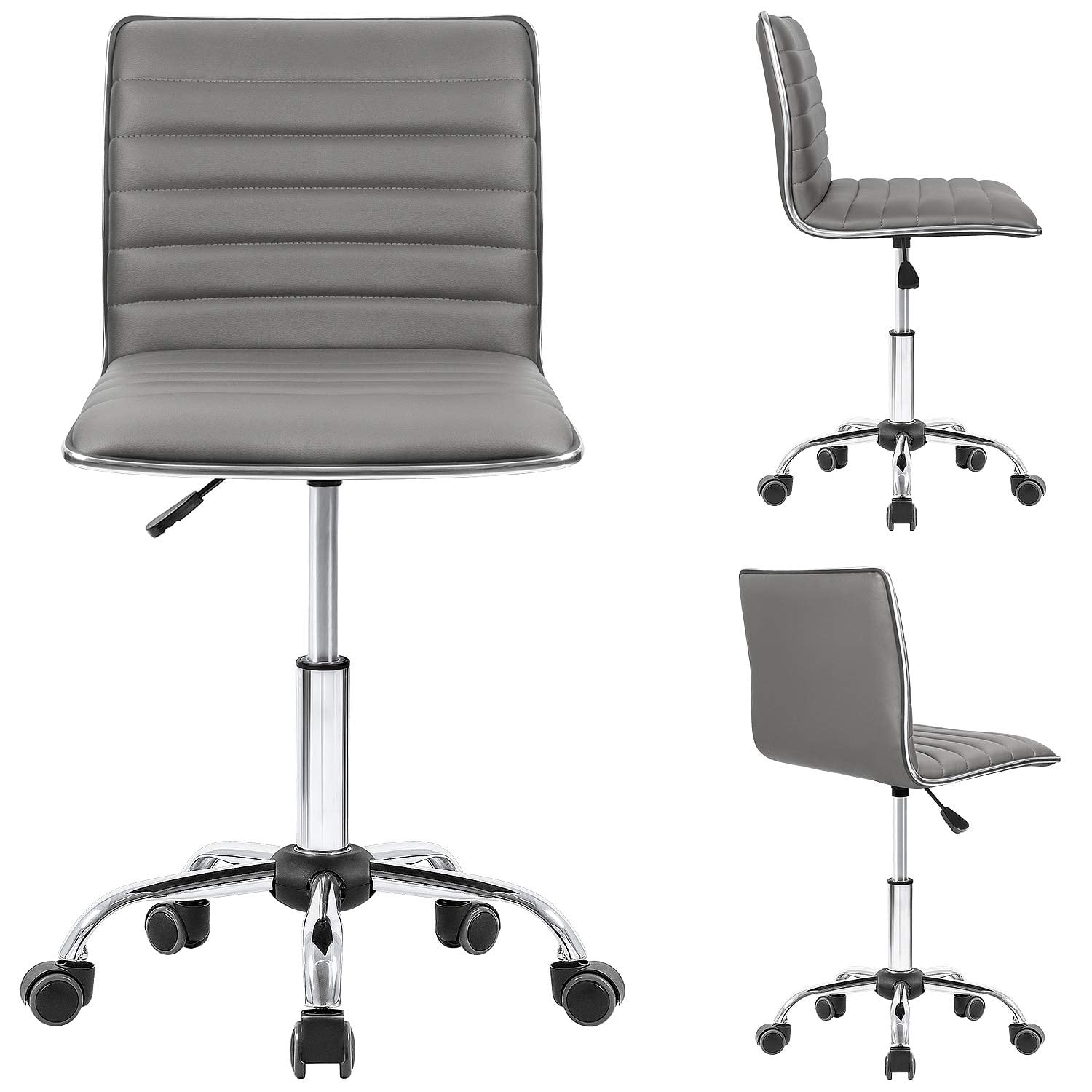 Lacoo Faux Leather Mid Back Task Chair Swivel Office Desk Chair, Gray