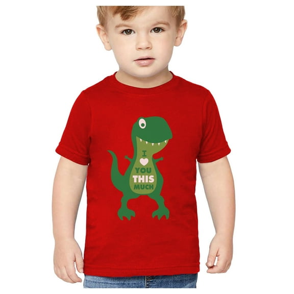 Tstars Boys Unisex Valentine's Day Shirts for Kids Love Valentine's Day Dinosaur t-shirts I Love You This Much T Rex Gift Idea for Boy Toddler Kids T Shirt