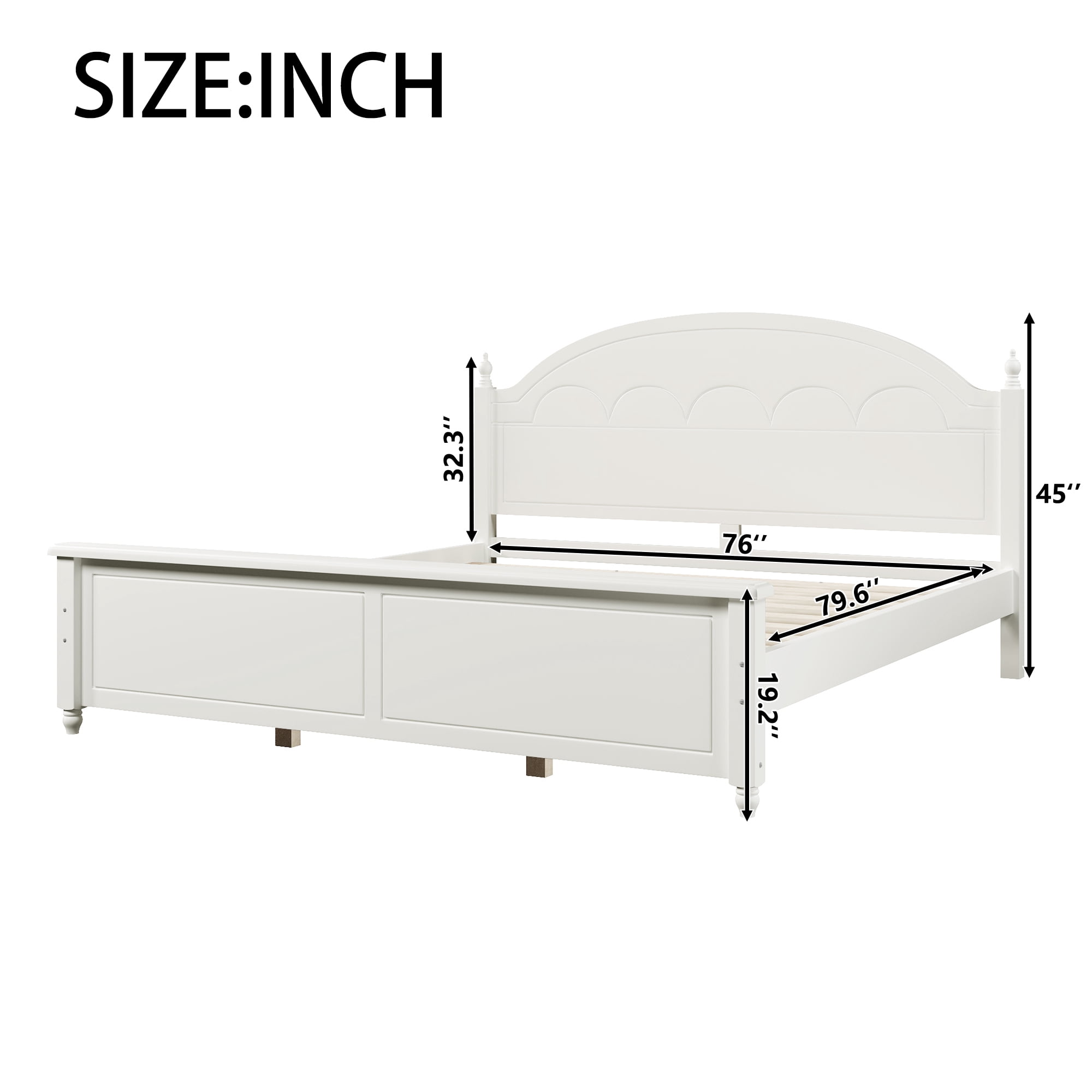 Euroco Wood King Size Platform Bed, White