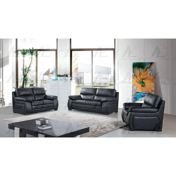 Modern Black Top Grain Italian Leather Sofa Set 3 Pcs American Eagle