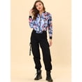 thumbnail image 3 of INSPIRE CHIC Juniors Veste Bomber Courte à Col Montant Fermeture à Glissière Imprimé Floral Bleu m, 3 of 6