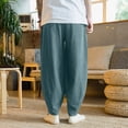 thumbnail image 3 of Zimjoy Big and Tall Men's Casual Pants Summer Cotton Linen Wide Leg Trousers Lightweight Breathable Lounge Pants, Green XL, 3 of 5