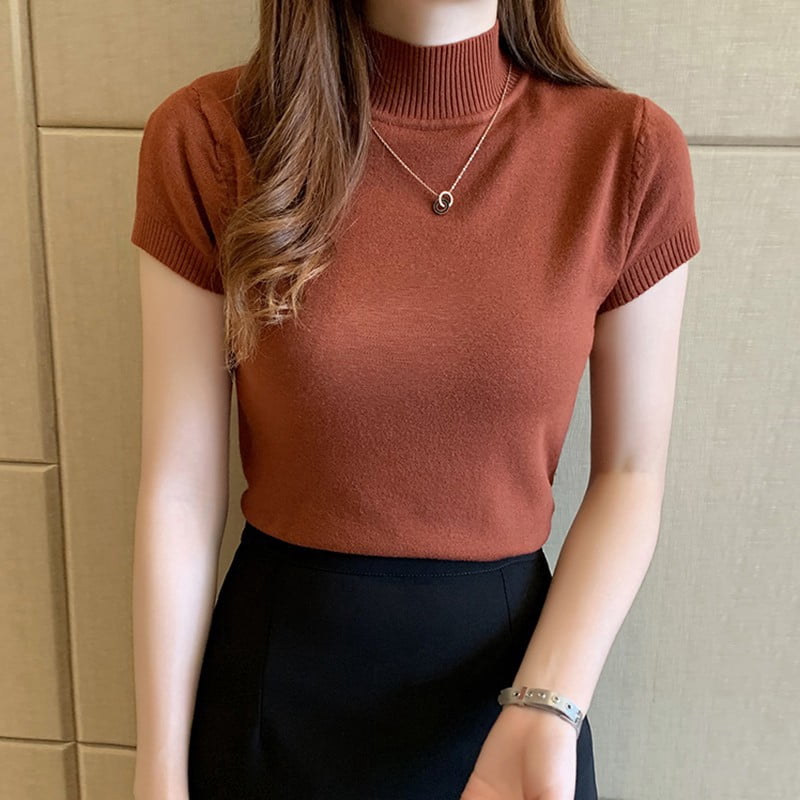 blusa manga corta cuello alto