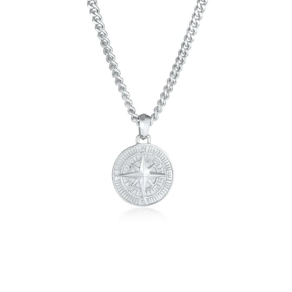 KUZZOI Men 20" Cuban Link Chain Necklace with Compass Pendant 925 Silver