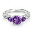 thumbnail image 2 of Gem Stone King 925 Sterling Silver Purple Amethyst and White Moissanite Engagement Ring for Women (1.78 Cttw, Gemstone February Birthstone, Round 7MM and 4MM, Size 5), 2 of 3