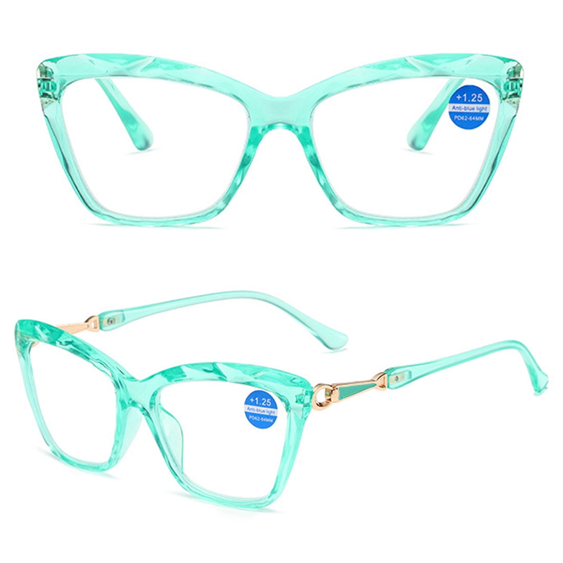KOOSUFA Cat Eye Reading Glasses +3.5 Blue Light Blocking Fashion Crystal Frame Computer Readers Eyewear Eyeglasses for Women Cyan
