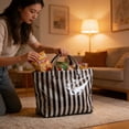 thumbnail image 5 of Striped Tote Bag Waterproof Glossy PVC Large Capacity Handbag, for Beach Shopping Travel Daily Use Casual Shoulder Bag, with Multiple Bright Colors Stylish Pool Grocery Bag, 17*12in, Black, 5 of 6
