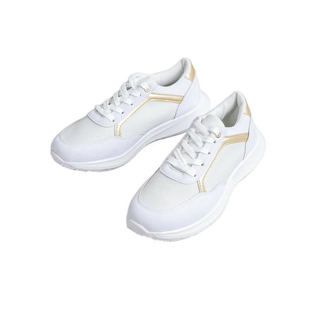 

Difumos Womens Walking Shoes Lace Up Sports Sneaker Flat Casual Shoe Running Breathable Sneakers Comfort Patchwork Trainers White 5
