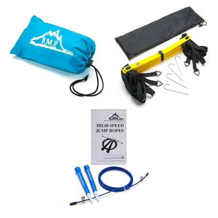 Running Ropes Trainer - Black Mountain Products Agility and Speed Training Combo Kit - Agility Ladder Running Parachute and Speed Rope